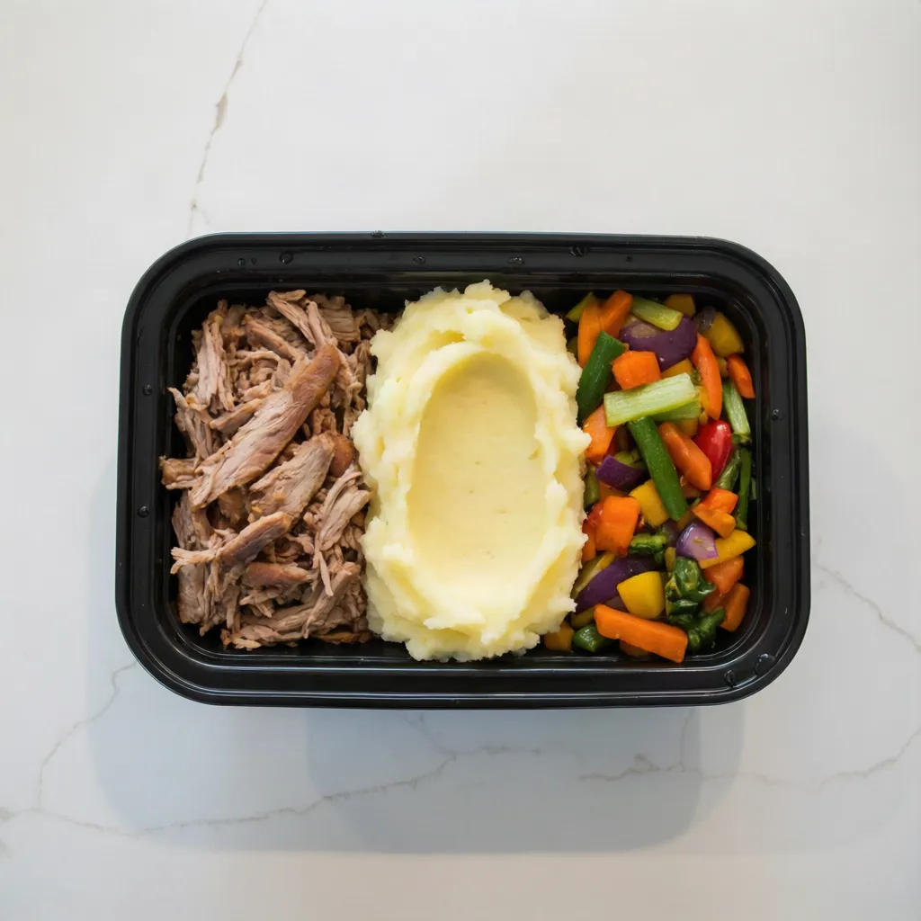 B - Costela Desfiada, Purê de Batata e Veggies